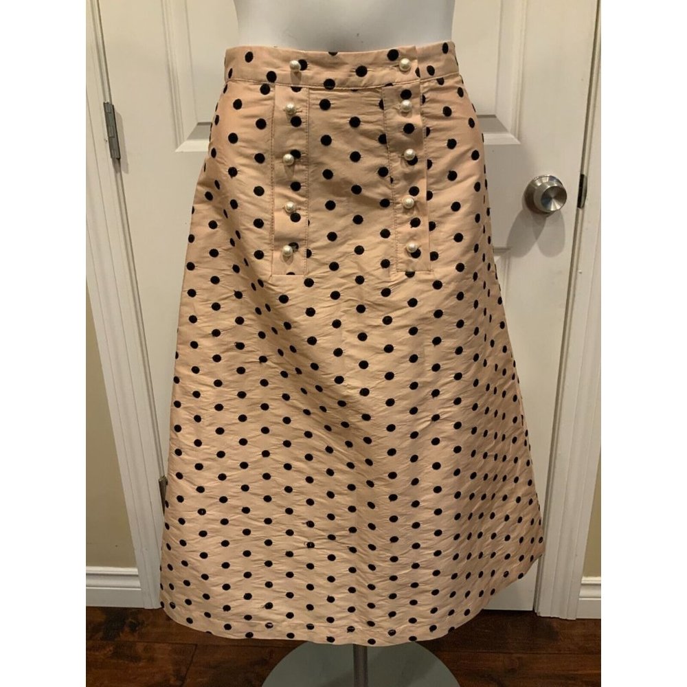 Batsheva Pink A-Line Skirt W/ Black Polka Dots, Size 0